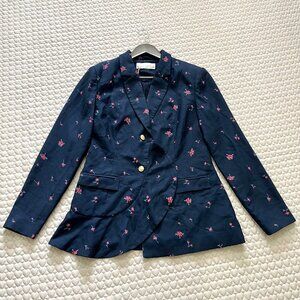 NWD KEEPSAKE Floral Ruffled Blazer Womens Blue Long Sleeves Jacket Size M
